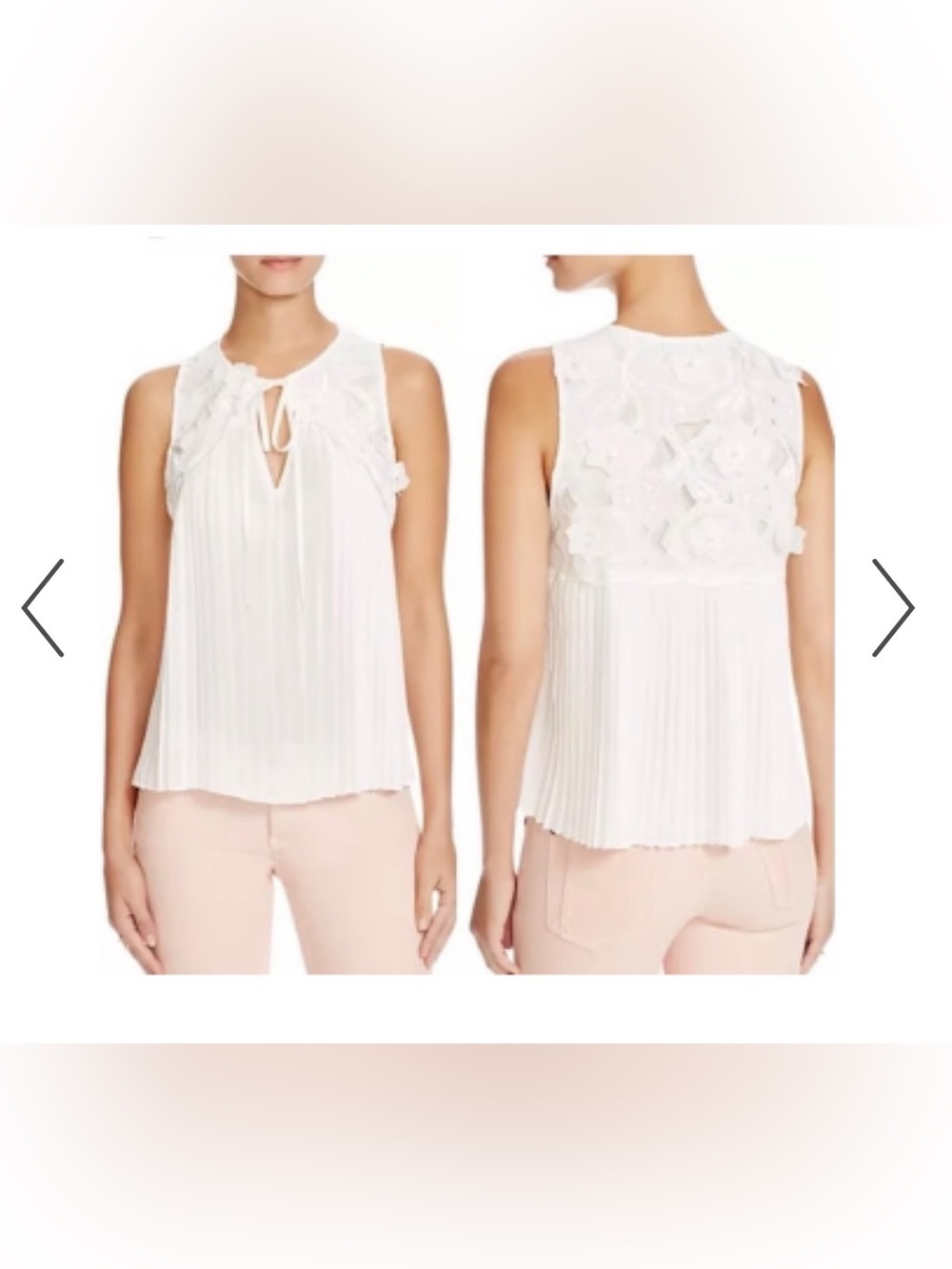 Alice + Olivia Kyrena Pleated Chiffon Blouse White Floral Sleeveless